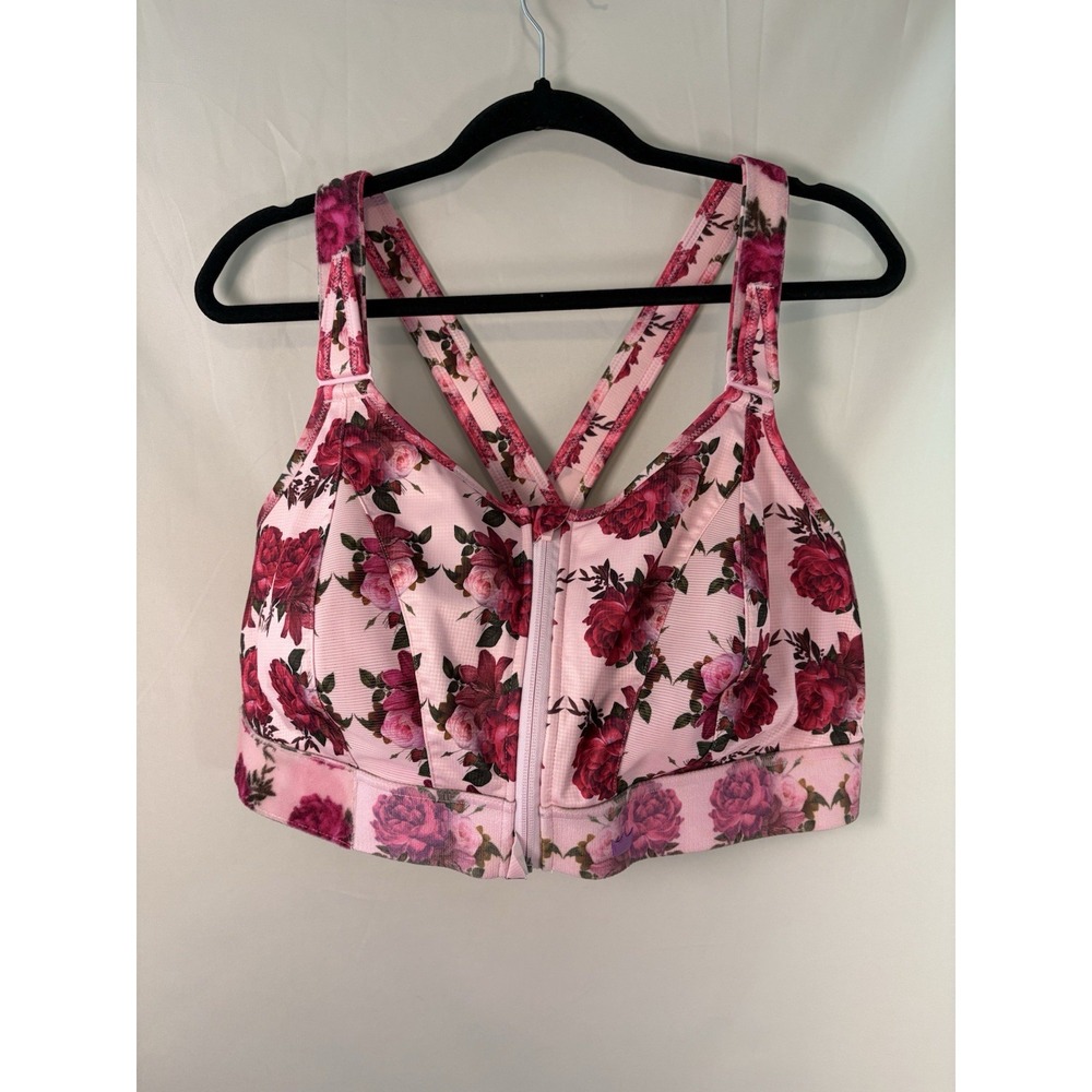 Shefits Ultimate Sports Bra 4 Luxe Adjustable Strap Floral Pink Front Zip Pads